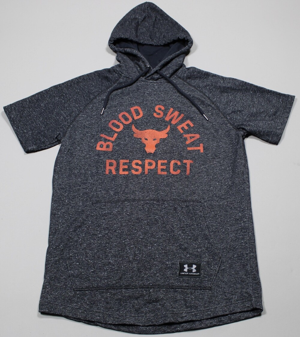 Under Armour Project Rock Short Sleeve Hoodie Sweatshirt Mens M Charcoal Gray
